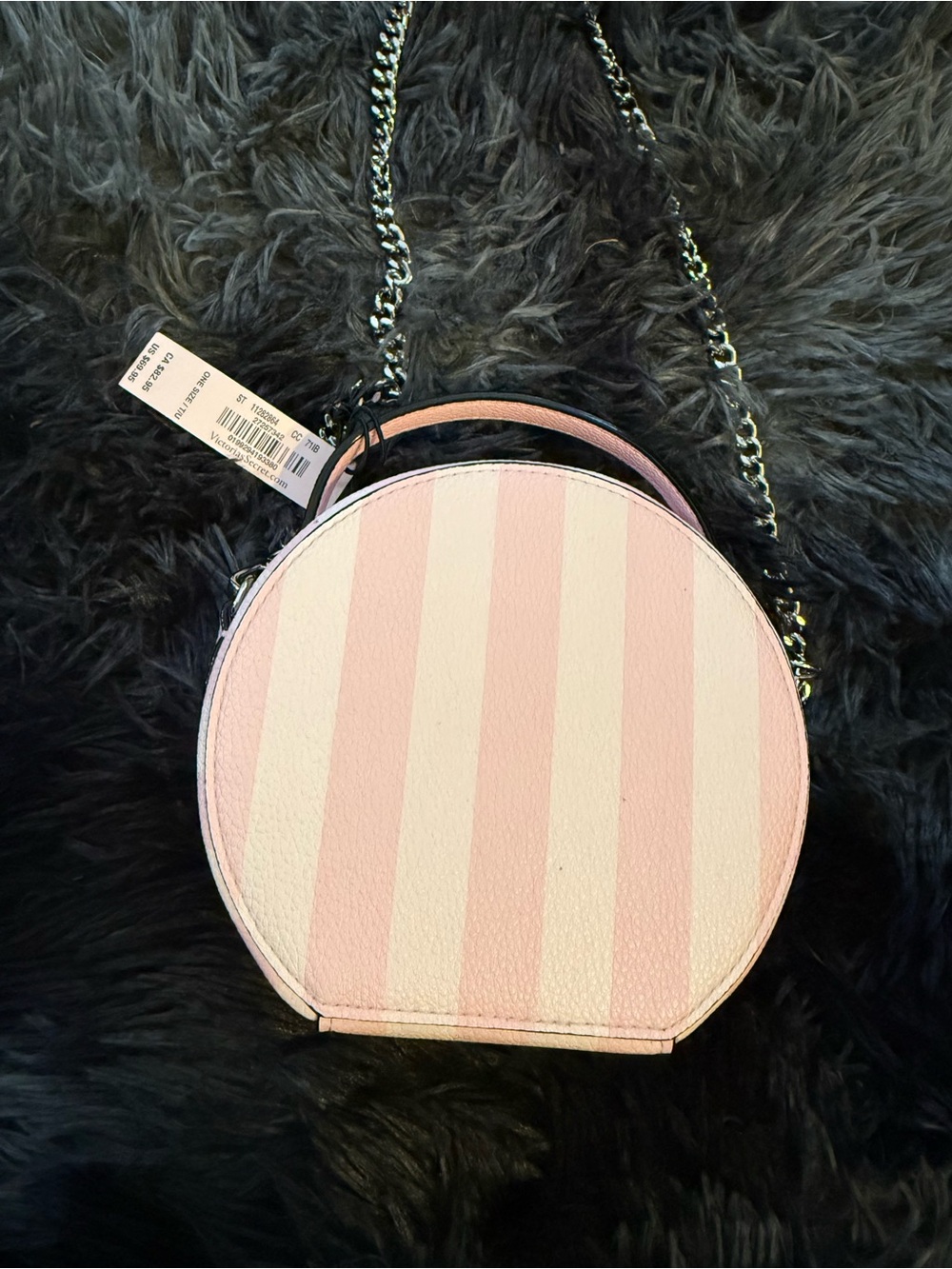 Victorias Secret Striped Round Crossbody Bag - Pink & Cream